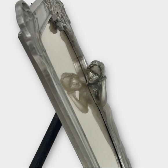 Art Nouveau Pewter Silver Picture Frame Fairy Lady by the Lake & Flowers - Picture 2 of 7